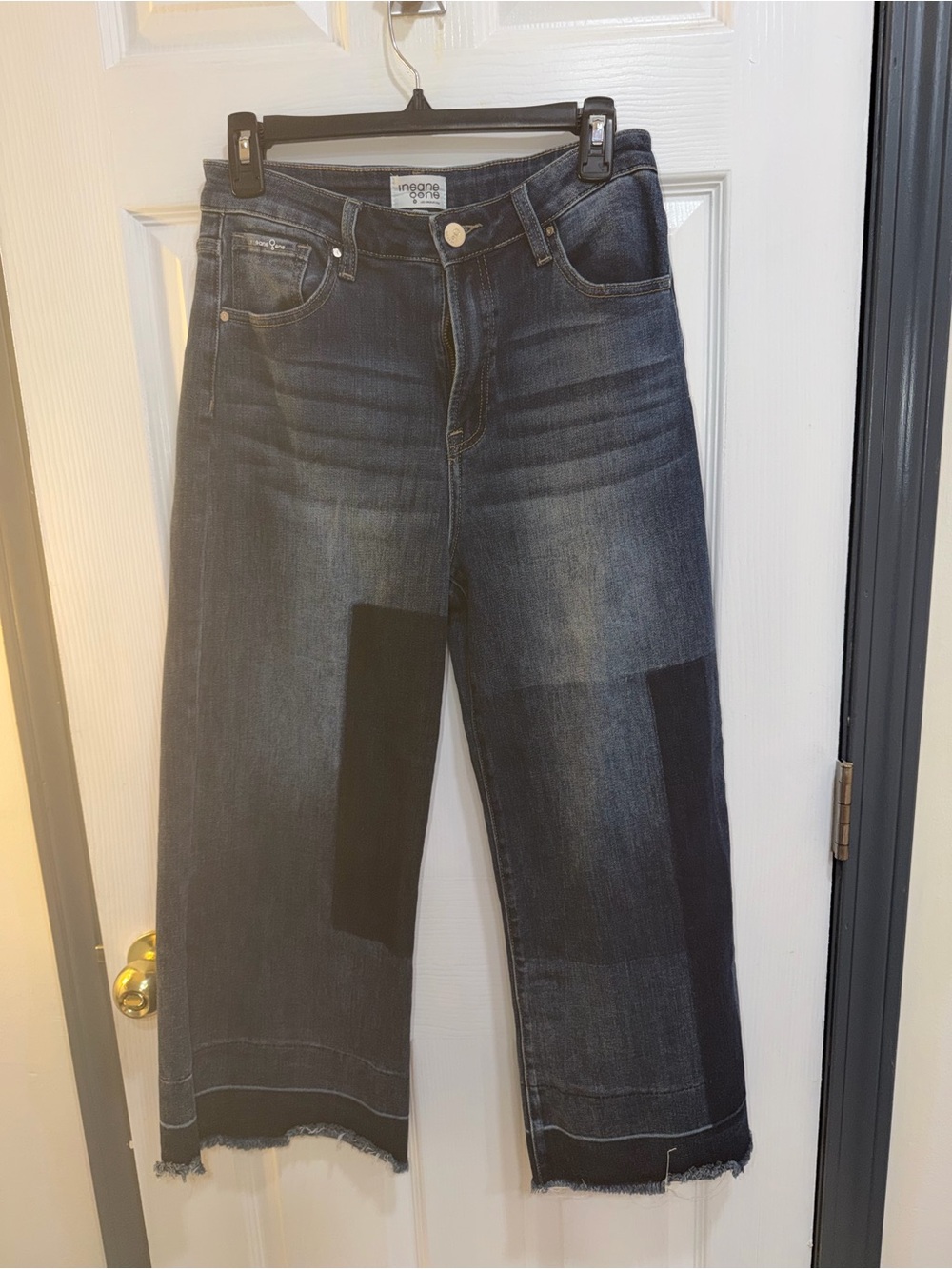 Wide-Leg Patchwork Jeans - Dark Blue